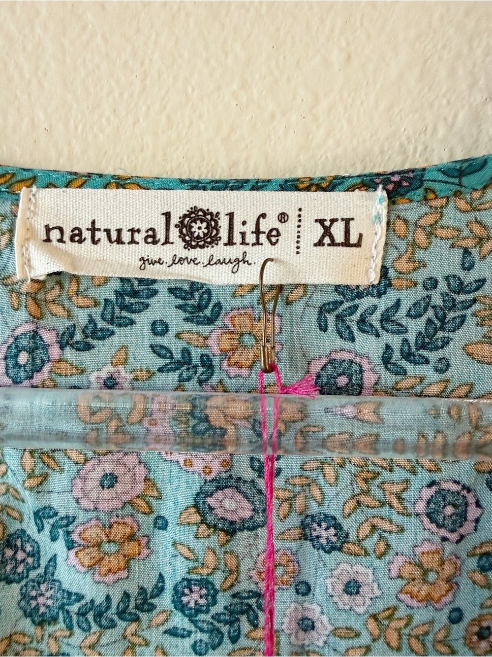 Natural Life XL Floral Boho Babydoll Dress Teal Pockets Oversized Cottagecore - Picture 11 of 12